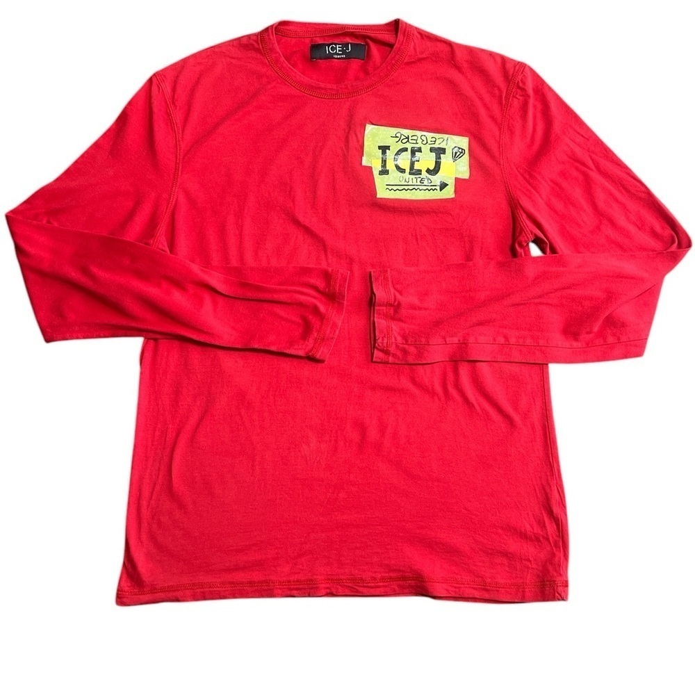 Iceberg Ice J Men’s Medium Red Cotton Long Sleeve Graphic T-Shirt Made Italy